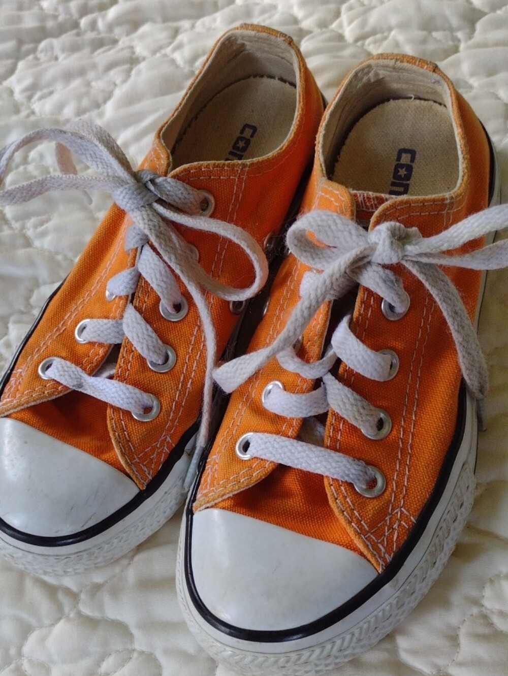 Converse Orange Canvas Kids Sneakers with White Laces Size 12